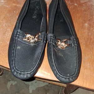 Women’s Black Moccasin Loafers with Gold-Tone Accent